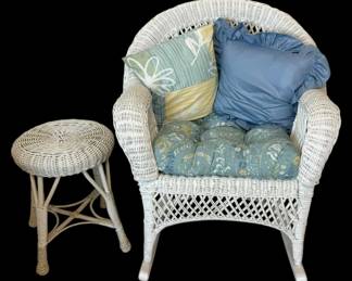 Wicker Rocker and Side Table