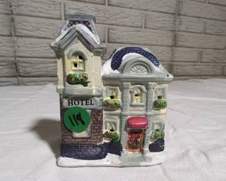 Cobblestone Corners Ceramic Hotel Lighted Holiday Village Building