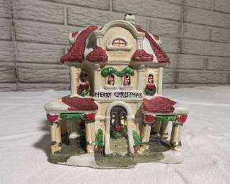 Cobblestone Corners Ceramic Merry Christmas House Lighted Holiday Village