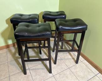 Bar Stools - Set Of 4, Black Faux Leather, Padded Seat