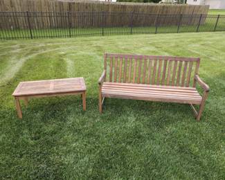 Outdoor Wood Bench & Coffee Table