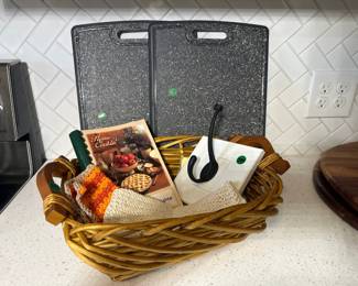 Misc. Kitchen-cutting Boards, Basket, Towels, Cookbook