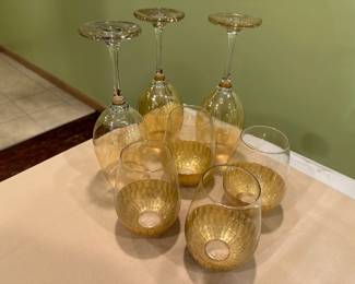 Set Of 7 Gold Ombre Wine Glasses