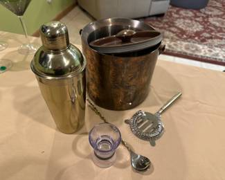 Cocktail Shaker Set - Bar Tools, Ice Bucket, Strainer, Jigger, Spoon