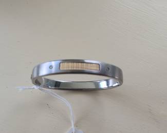 Stainless Steel Cuff Bracelet With 18k Gold Inlay & Diamond Accents