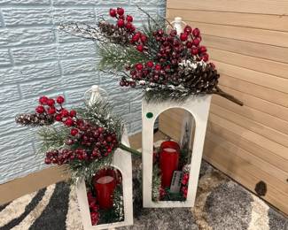Holiday White Lantern Decor Set With Red Led Candles