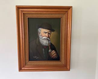 Signed David Pelbam Oil Painting Portrait Of Bearded Sailor With Pipe