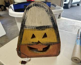 Wood Halloween Lighted Candy Corn Decor