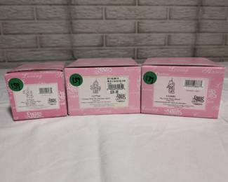 Precious Moments Pink Box Ornaments Set Of 3 Christmas Themed