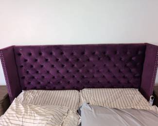 Tufted Purple Upholstered King Bed Frame With Headboard