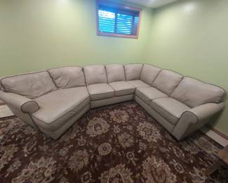 Large Leather Sectional Sofa Light Beige With Rolled Arms