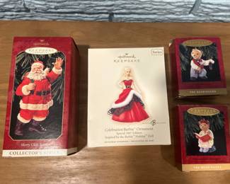 Keepsake Ornaments Santa, Barbie & Bearingers Set Of 4
