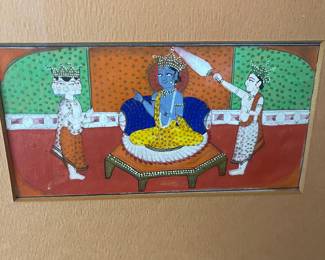 Painting of Krishna miniature attendance Rajasthan circa 1820 India Mughal