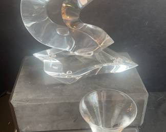 Signed Van Teal Lucite sculpture and vintage Cambridge glass.