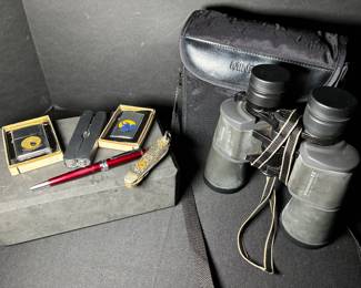 Zippo lighters, binoculars, picket knife, multi-tool