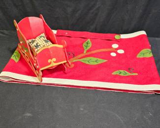 Red Wool Christmas Table Runner & Foldable Sleigh