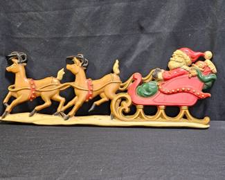 Vintage Sexton Santa Sleigh & Reindeer Wall Plaque