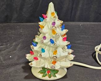 Small Lighted White Ceramic Christmas Tree