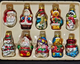 10 Vtg Glass Santa & Snowmen Christmas Ornaments