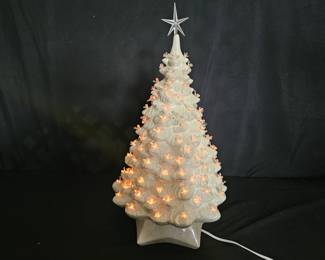 Large White Ceramic Lighted Christmas Tree