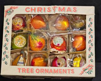 12 Vtg 50's Cut-Out & Pear Shaped Glass Ornaments