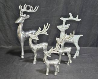 5 Vintage Pewter Reindeers - 2 Large & 3 Small