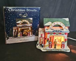 Vintage Lighted Christmas Streets Gas Station