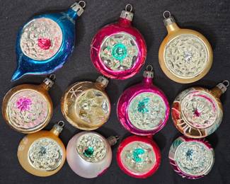 11 Vintage Cut-Out Glass Christmas Tree Ornaments