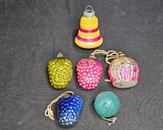 5 Antique Glass Christmas Tree Ornaments + bonus