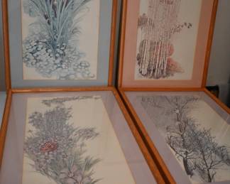 intage Set Of 4 Delfino Signed Wood Framed Prints Spring Summer Fall Winter