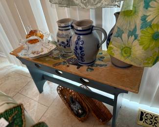 Decorative Bench, Ceramic Pitchers