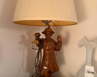 Blown Glass Vase, Hand Carved Wooden Lamp