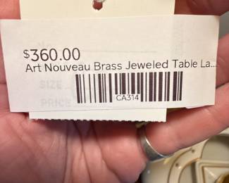 Art Nouveau Brass Jeweled Table Lamp