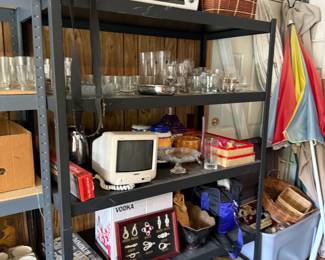 Storage Shelves, Glassware, Misc Baskets, Misc Kitchen Items