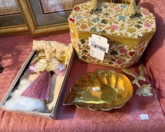 Handmade Needlepoint Purse, Brass Dishes