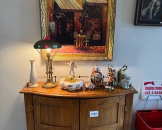 Art Nouveau Brass Jeweled Table Lamp, Vases, Brass Herons Bookend Pair