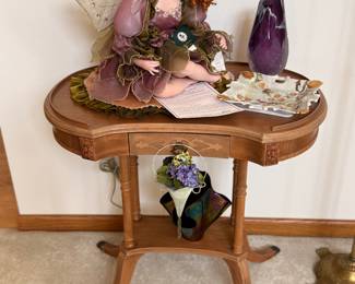 Antique Wooden End Table with little brass feet.