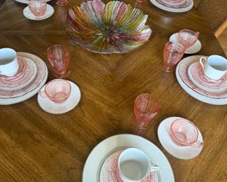 Elegant dinnerware service Grace fine china Japan Concerto mixed with vintage pink depression glass .. sold separately 