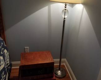 Floor lamp; faux stack of books table