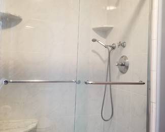 Glass shower doors; shower hardware
