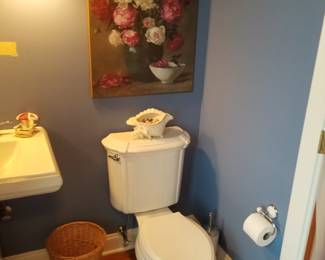 Kohler commode; large floral painting