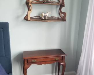 Foyer table; ornate wall shelf