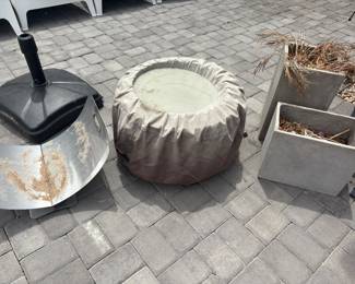 Umbrella Stand, planter & outdoor items
Round covered item is a solo stove - Yukon model