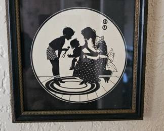 Vintage Framed Silhouette Reverse Painting on Glass by Reliance