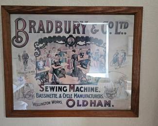 Framed 'Bradbury & Co Ltd Sewing Machine Advertising Poster
