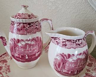 Mason's Ironstone Vista Pink (No Trim) Coffee Pot, Pitcher & Platter