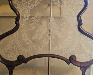 Antique European Wood Frame Lace Window Screen