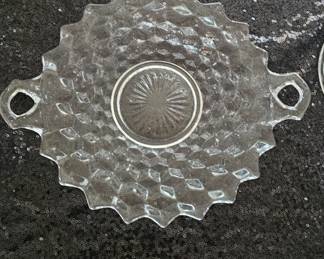 Fostoria American Clear 2 Handled Flared Glass Dish/Tray,” Cubist” Pattern