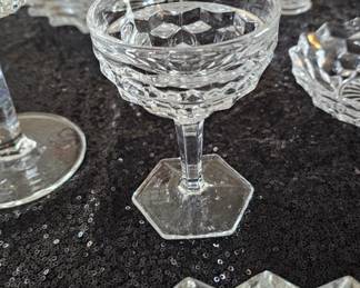 Fostoria American Clear Glass Champagne/Tall Sherbet Glass with a Hexagon Base