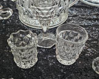 Vinatge Fostoria Clear Cubed Glass Toothpick Holder American 2.25" Burst Bottom & Fostoria American Line No. 2056 2.5" Tall Federal Glass